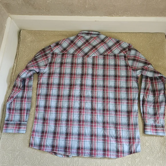 Cowboy Legend 3x mens western pearl snap, blue and pink plaid, long sleeve - Picture 6 of 6